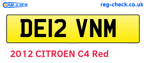 DE12VNM are the vehicle registration plates.