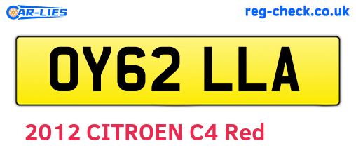 OY62LLA are the vehicle registration plates.