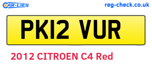 PK12VUR are the vehicle registration plates.