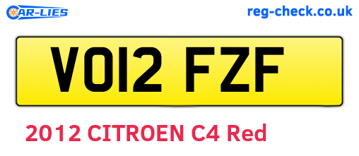 VO12FZF are the vehicle registration plates.