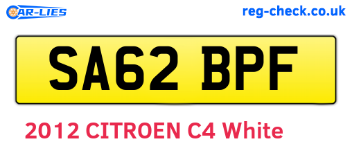 SA62BPF are the vehicle registration plates.