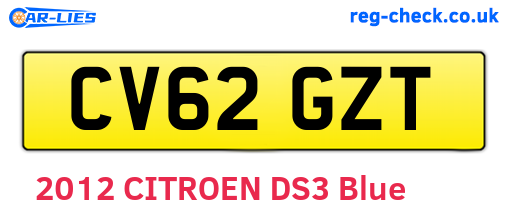 CV62GZT are the vehicle registration plates.