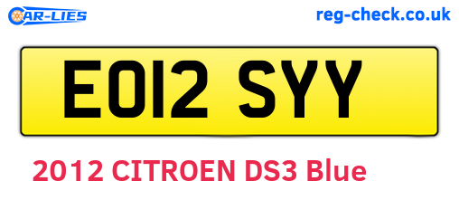 EO12SYY are the vehicle registration plates.