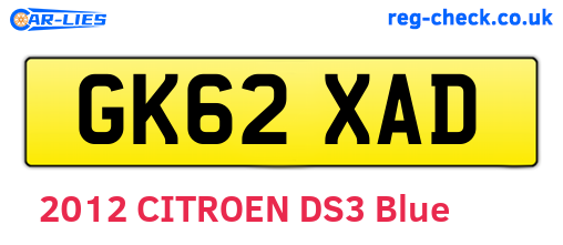 GK62XAD are the vehicle registration plates.