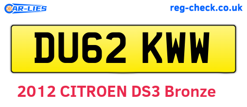 DU62KWW are the vehicle registration plates.