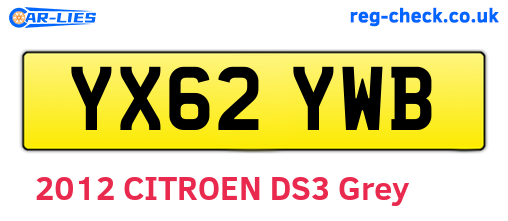 YX62YWB are the vehicle registration plates.