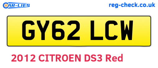 GY62LCW are the vehicle registration plates.