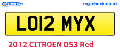 LO12MYX are the vehicle registration plates.