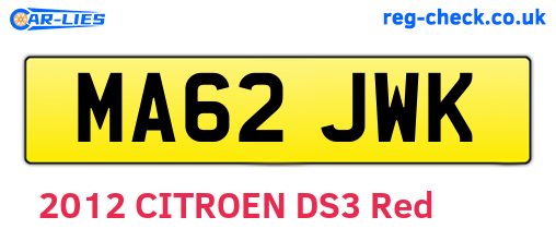 MA62JWK are the vehicle registration plates.