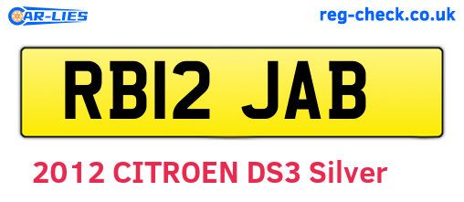 RB12JAB are the vehicle registration plates.