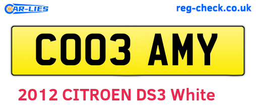CO03AMY are the vehicle registration plates.