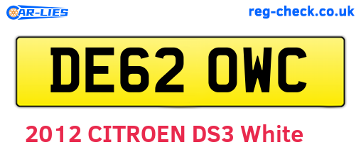 DE62OWC are the vehicle registration plates.