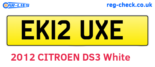 EK12UXE are the vehicle registration plates.