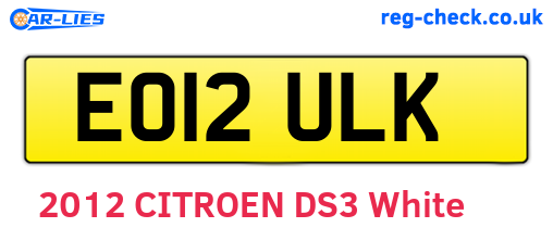 EO12ULK are the vehicle registration plates.