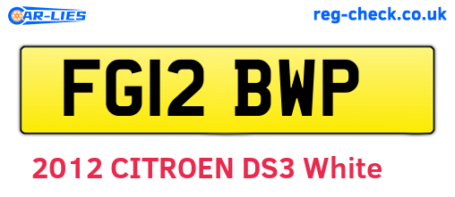 FG12BWP are the vehicle registration plates.
