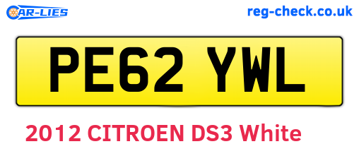 PE62YWL are the vehicle registration plates.