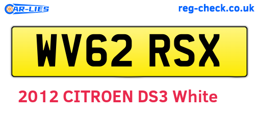 WV62RSX are the vehicle registration plates.