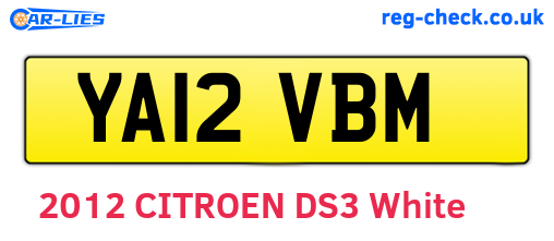 YA12VBM are the vehicle registration plates.