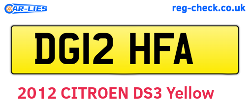 DG12HFA are the vehicle registration plates.