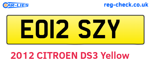 EO12SZY are the vehicle registration plates.