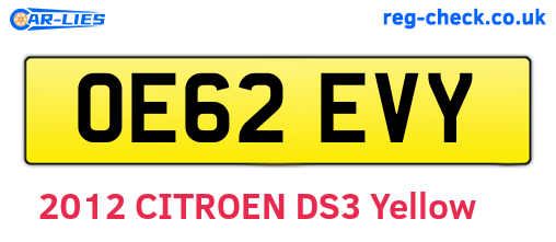 OE62EVY are the vehicle registration plates.