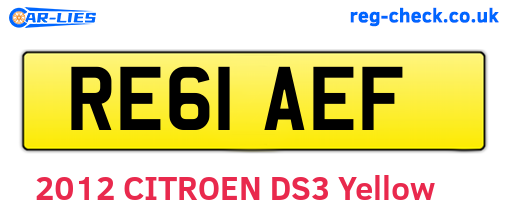 RE61AEF are the vehicle registration plates.
