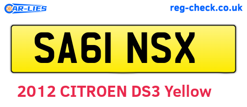 SA61NSX are the vehicle registration plates.