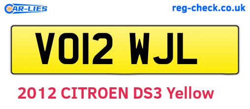 VO12WJL are the vehicle registration plates.