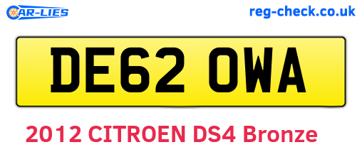 DE62OWA are the vehicle registration plates.