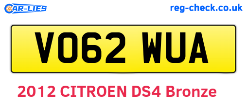 VO62WUA are the vehicle registration plates.