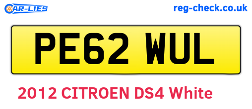 PE62WUL are the vehicle registration plates.