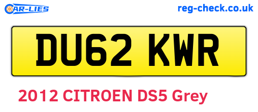 DU62KWR are the vehicle registration plates.