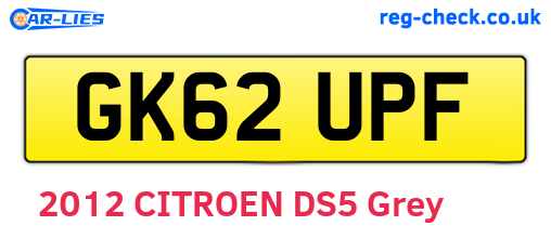GK62UPF are the vehicle registration plates.