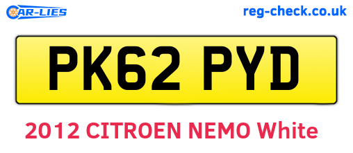 PK62PYD are the vehicle registration plates.