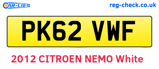 PK62VWF are the vehicle registration plates.