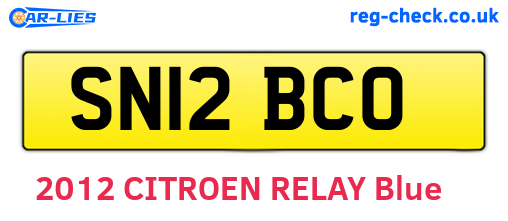 SN12BCO are the vehicle registration plates.