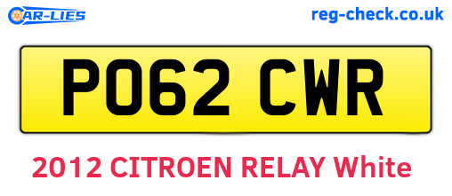 PO62CWR are the vehicle registration plates.