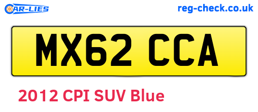 MX62CCA are the vehicle registration plates.