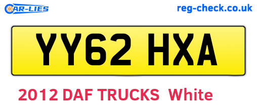 YY62HXA are the vehicle registration plates.