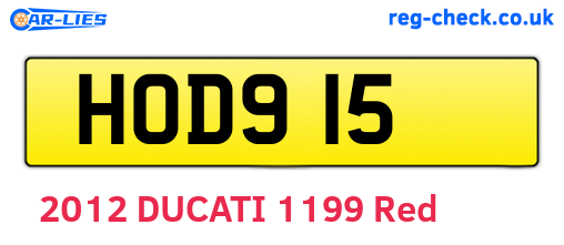 HOD915 are the vehicle registration plates.