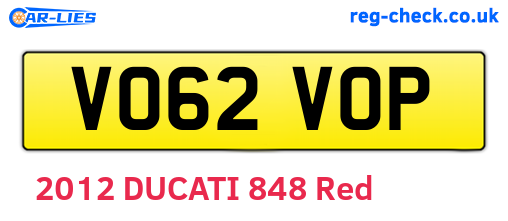 VO62VOP are the vehicle registration plates.