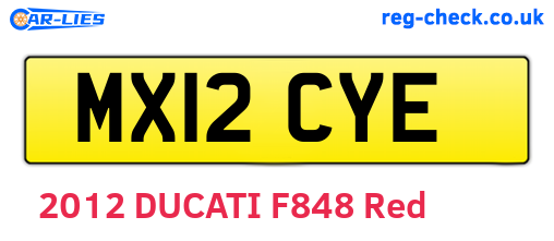 MX12CYE are the vehicle registration plates.