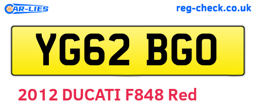 YG62BGO are the vehicle registration plates.