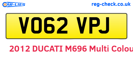 VO62VPJ are the vehicle registration plates.
