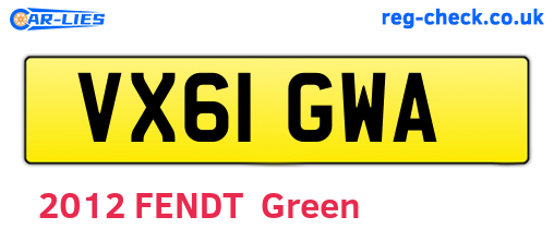 VX61GWA are the vehicle registration plates.