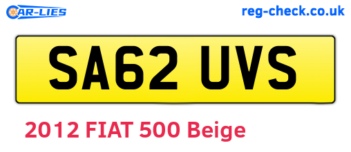 SA62UVS are the vehicle registration plates.