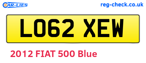 LO62XEW are the vehicle registration plates.