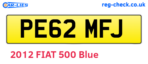PE62MFJ are the vehicle registration plates.