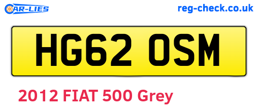 HG62OSM are the vehicle registration plates.