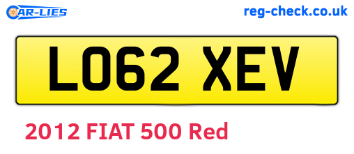 LO62XEV are the vehicle registration plates.
